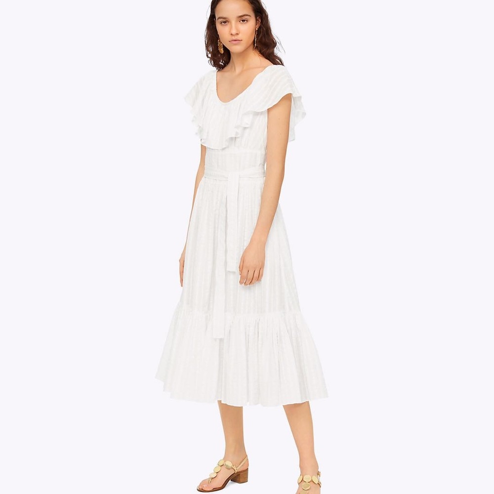 NWT Tory Burch White Ruffle Neckline Cotton Maxi Dress Sz 4